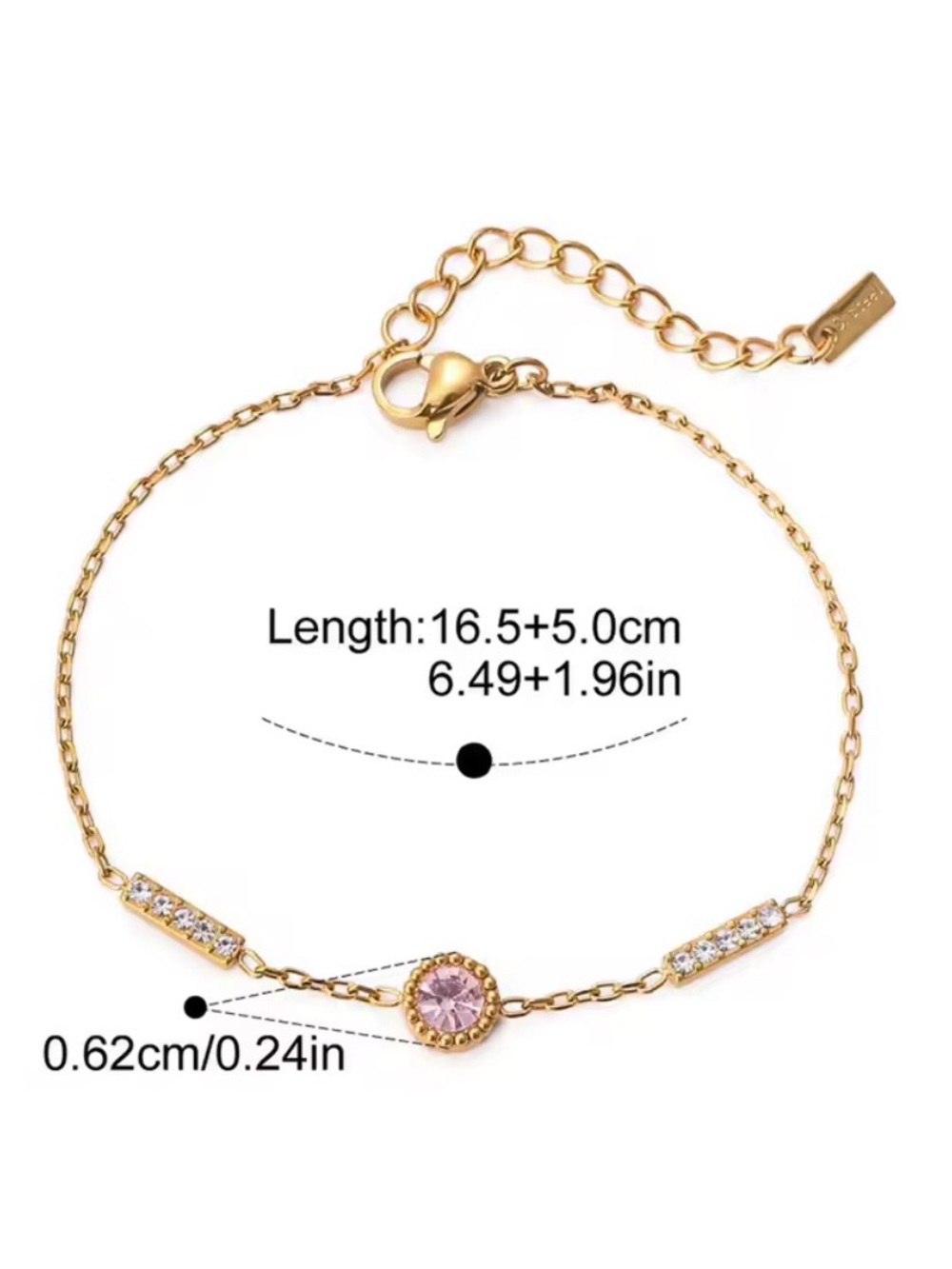 Gold Bracelet with Pink Crystal Accent - Women Jewelry